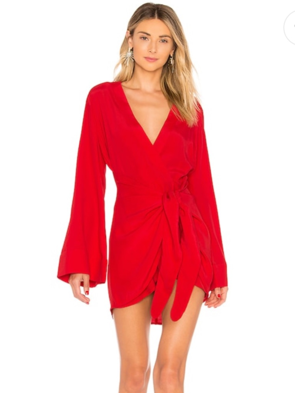 L'Academie Red Wrap Tie-Waist Mini Dress